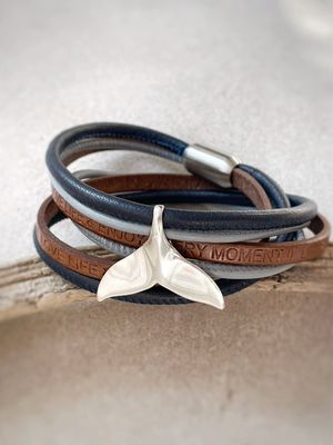 Lederarmband mit 925er Silber Wal Fluke