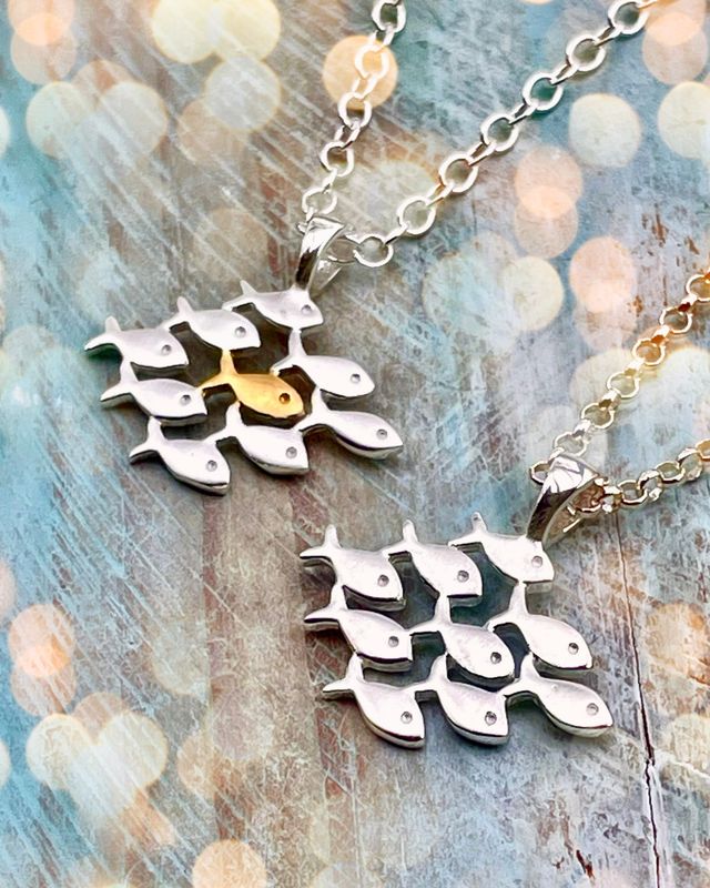 925er Silber Fischschwarm Kette