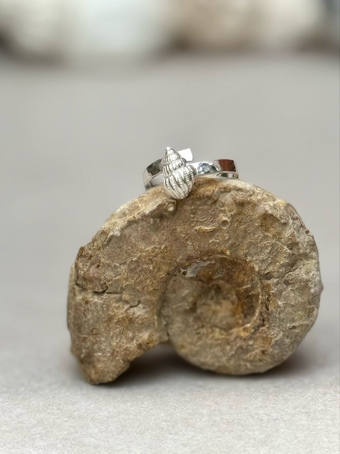 Meerfein ❤️ gehämmerter Ring, handgeschmiedet aus 925er Silber mit Wellhornschnecke