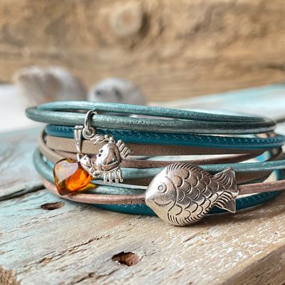 Lederarmband 925er Silber-Fisch/Bernstein..... Lederarmband 925er Silber-Fisch/Bernstein.....