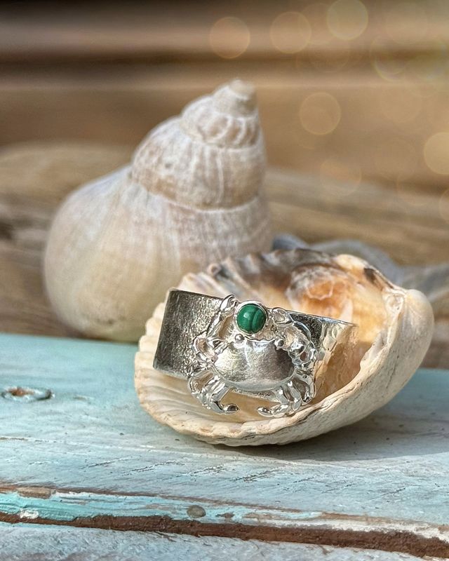 Meerfein ? 925er Silberring Strandkrabbe mit Stein