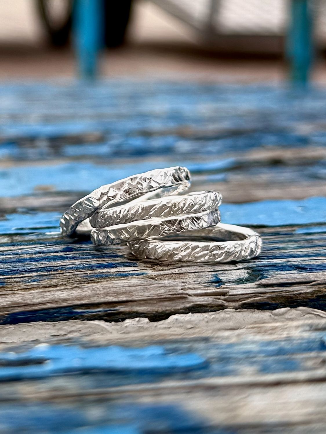 Südstrand Ring, schmal ❤️ Gehämmert. Handgeschmiedet aus 999er Feinsilber