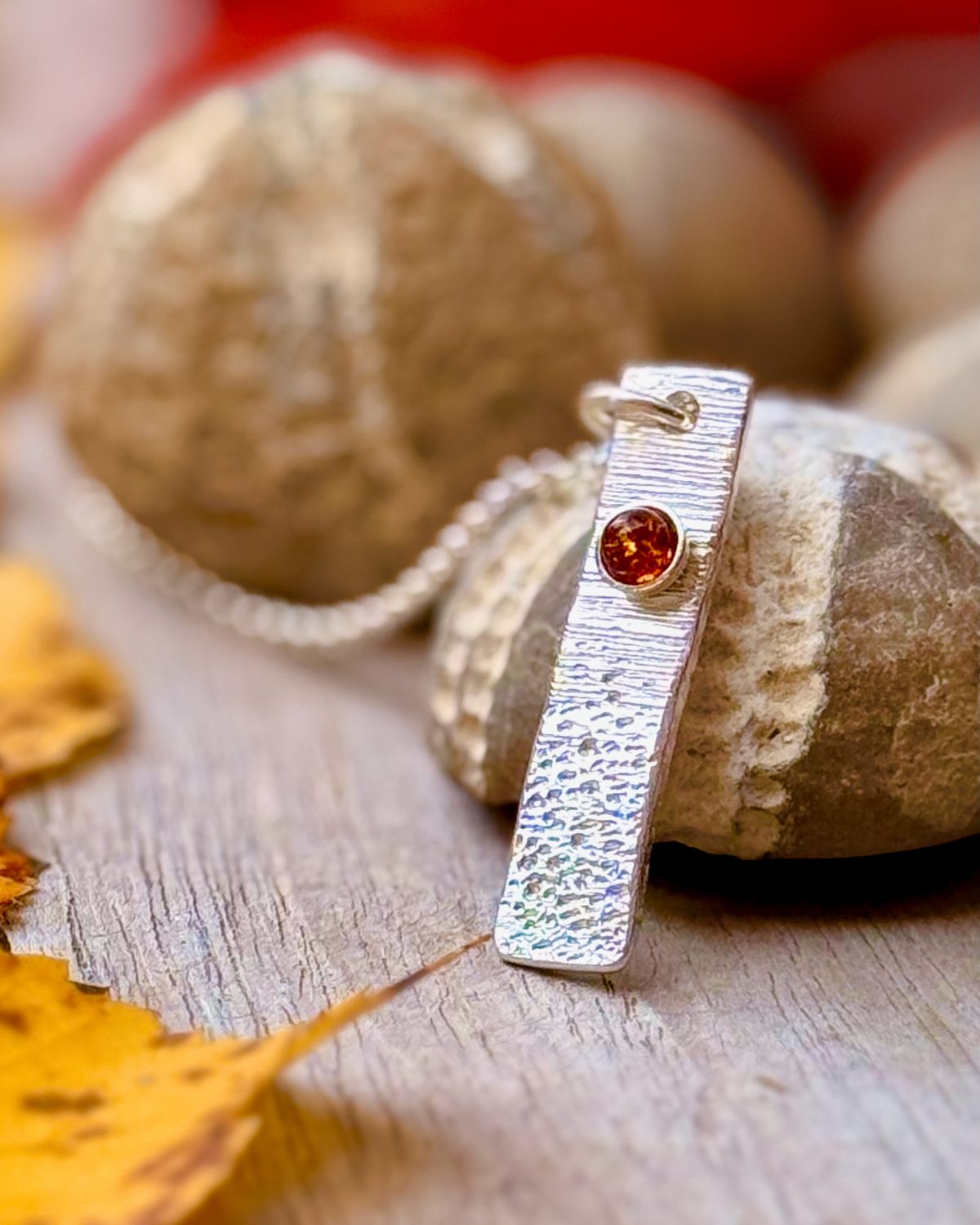 925er Silberkette mit 999er Feinsilber Anhänger, Bernstein 925er Silberkette mit 999er Feinsilber Anhänger, Bernstein