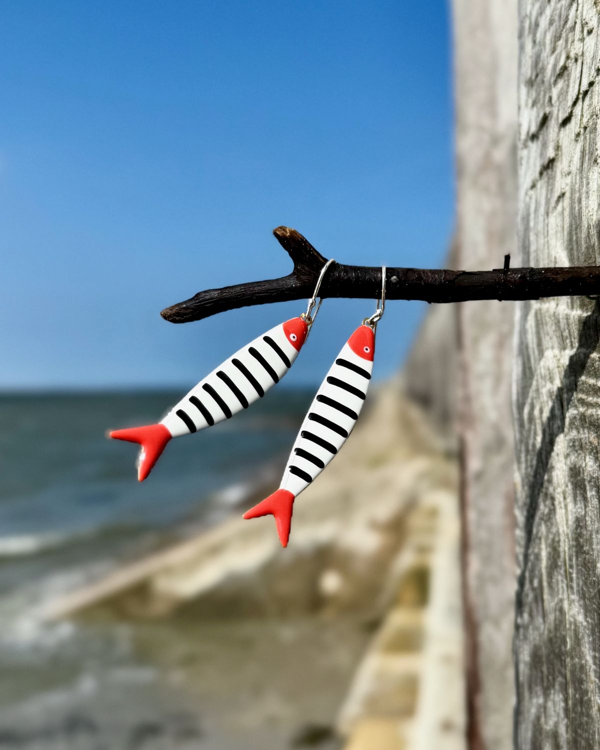 925er Silber/Emaille Fisch Ohrringe