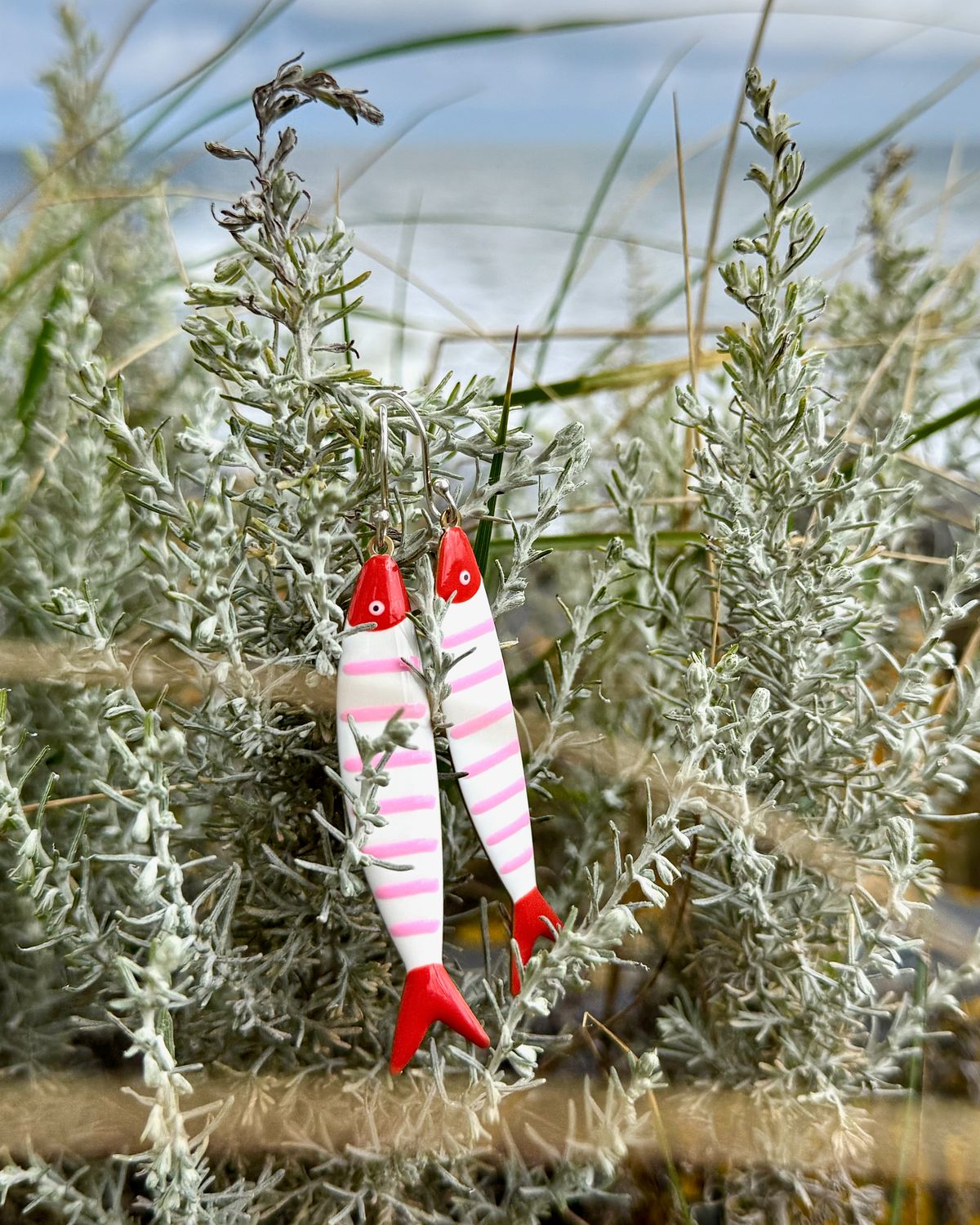 925er Silber/Emaille Fisch Ohrringe