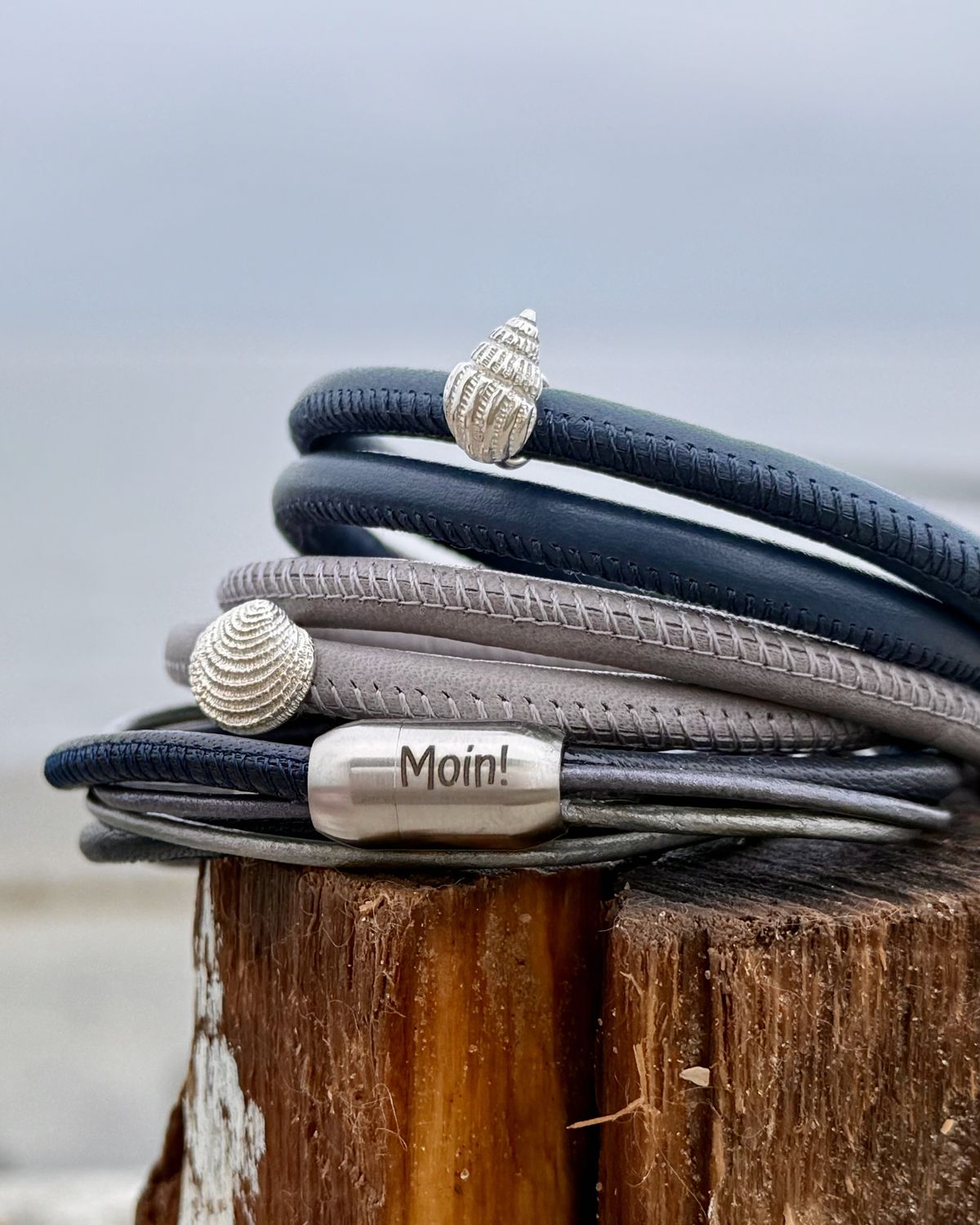 925er Silber/ Nappaleder- Armband Muschel/Schnecke/Ammonit zur Auswahl