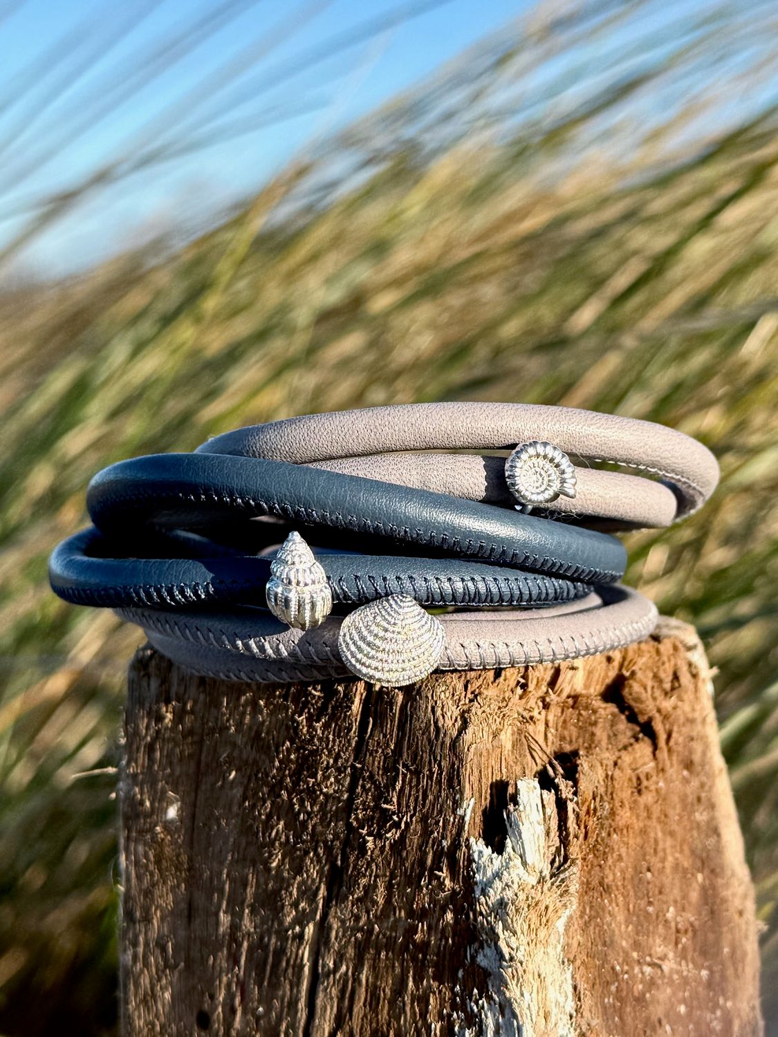 925er Silber/ Nappaleder- Armband Muschel/Schnecke/Ammonit zur Auswahl