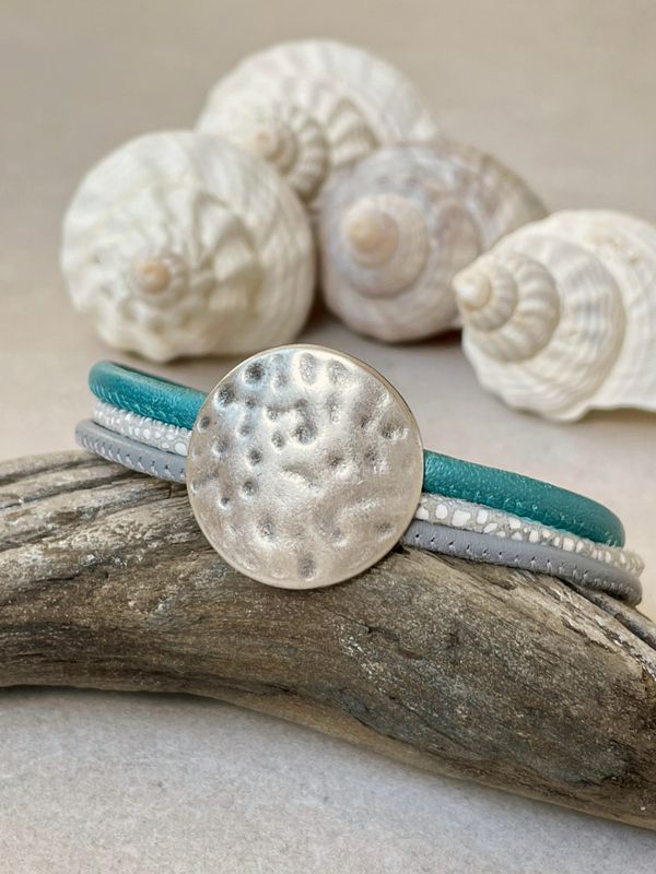 Armband Grau/Türkis zur Auswahl z.B. mit Scheibe, Qualle, Meerjungfrau  ...