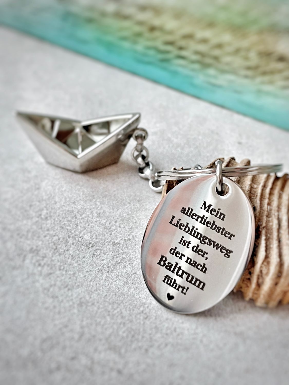 Edelstahl Schlüsselanhänger Baltrum/Papierboot Edelstahl Schlüsselanhänger Baltrum/Papierboot