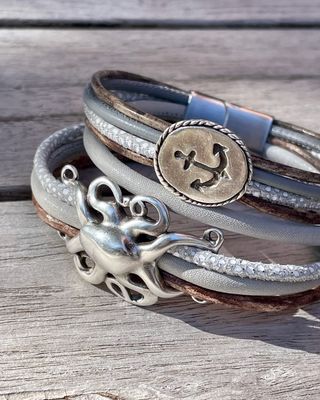 Armband Grey zur Auswahl z.B. mit Kraken, Wal, Anker ...