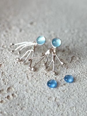 Ohrstecker "Seetang" 6mm Chalcedon/Bernstein