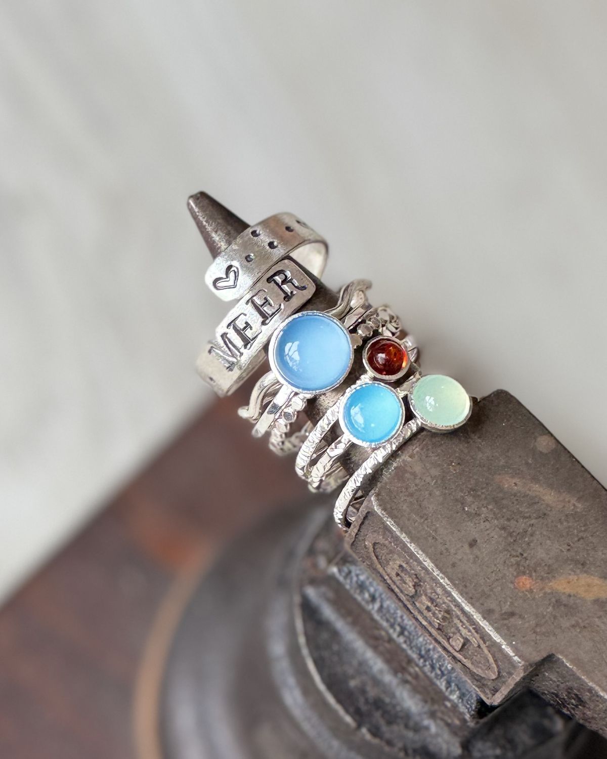 925er Silberring mit Stempeldruck "Meer" ❤️