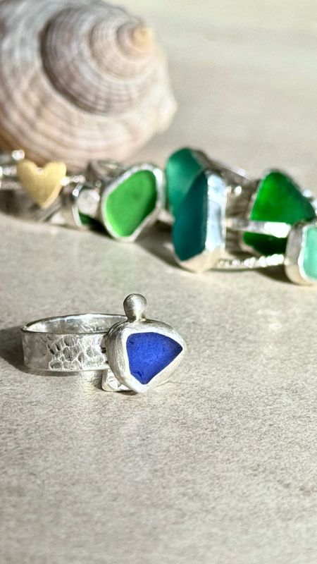 Meerfein ? Seeglasring, handgemacht aus 925/999er Silber