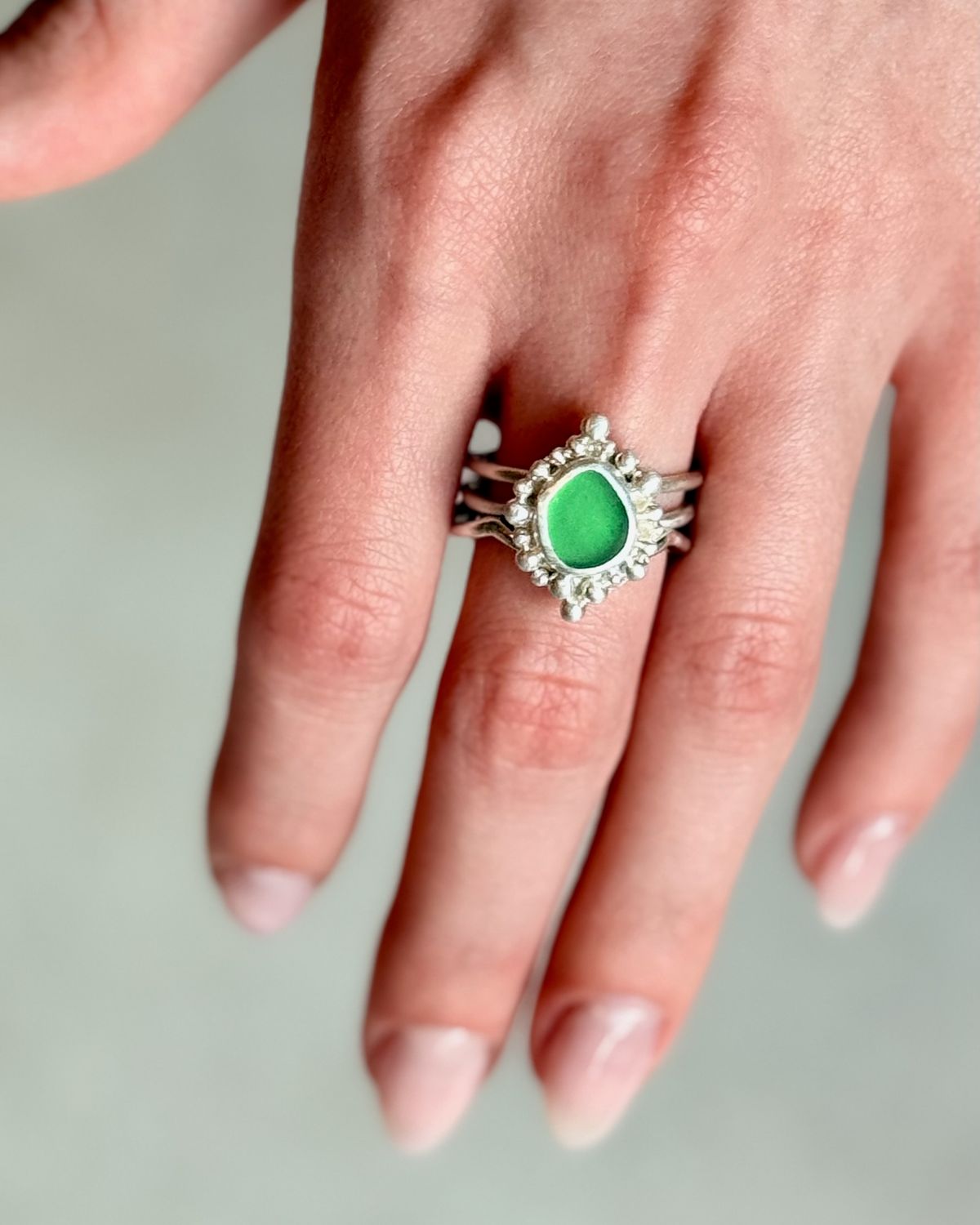 Meerfein ? Seeglasring, handgemacht aus 925/999er Silber Meerfein ? Seeglasring, handgemacht aus 925/999er Silber