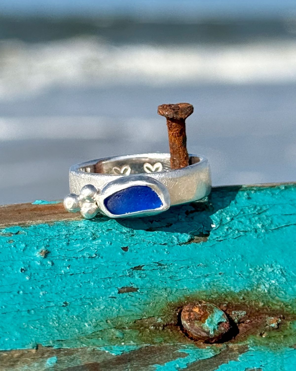 ? Seeglasring blau, handgemacht aus 925/999er Silber ? Seeglasring blau, handgemacht aus 925/999er Silber