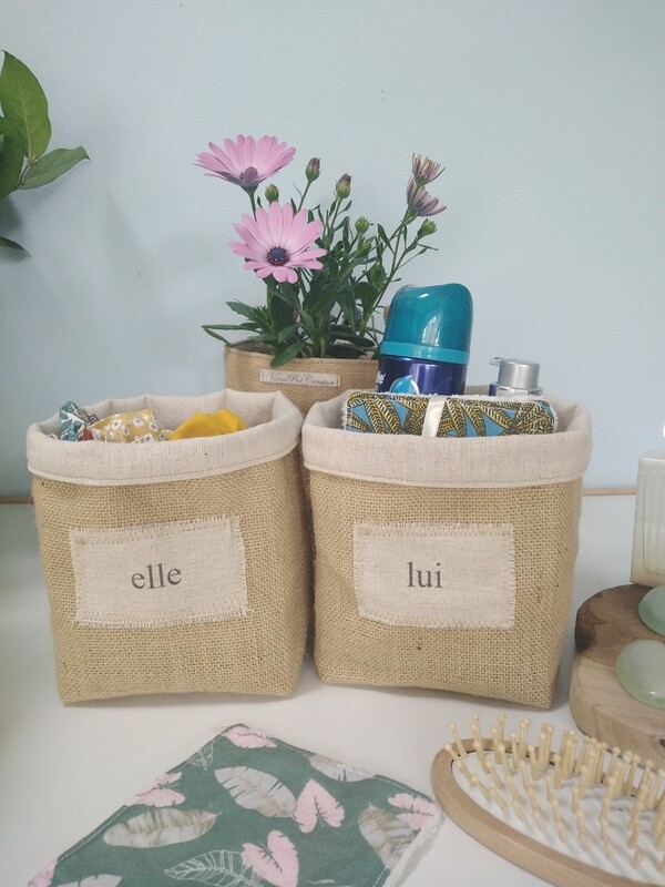 Panier salle de bain en toile de jute et lin personnalisable