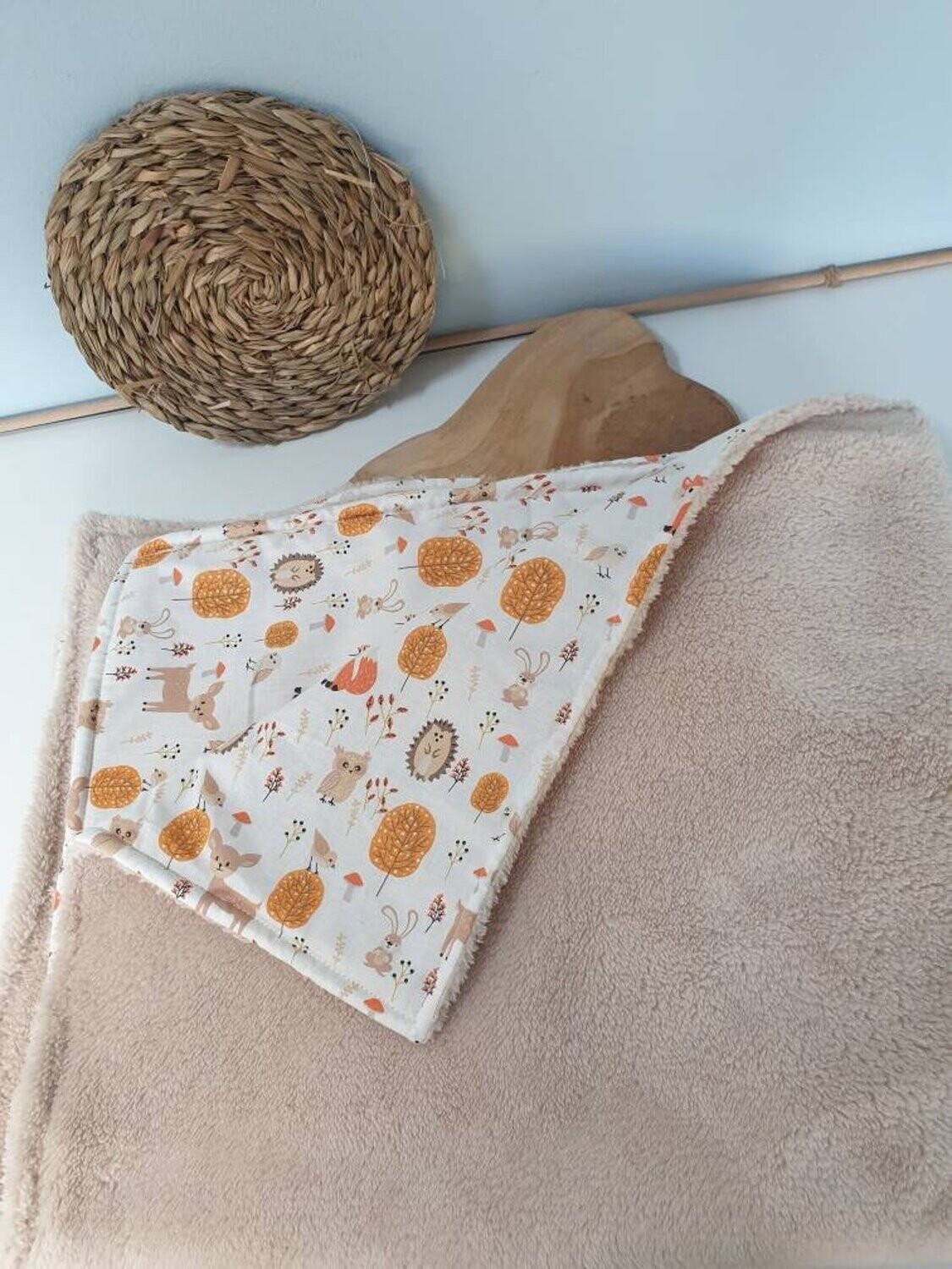 Couverture en polaire teddy et coton animaux de la forêt pour enfant, grande couverture bien chaude pour bébé