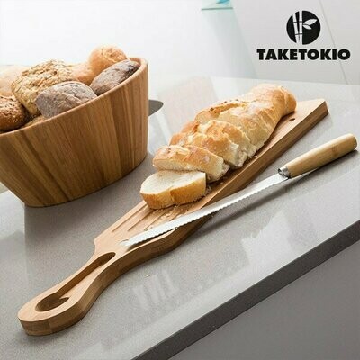 Tabla y cuchillo para cortar pan de bambú