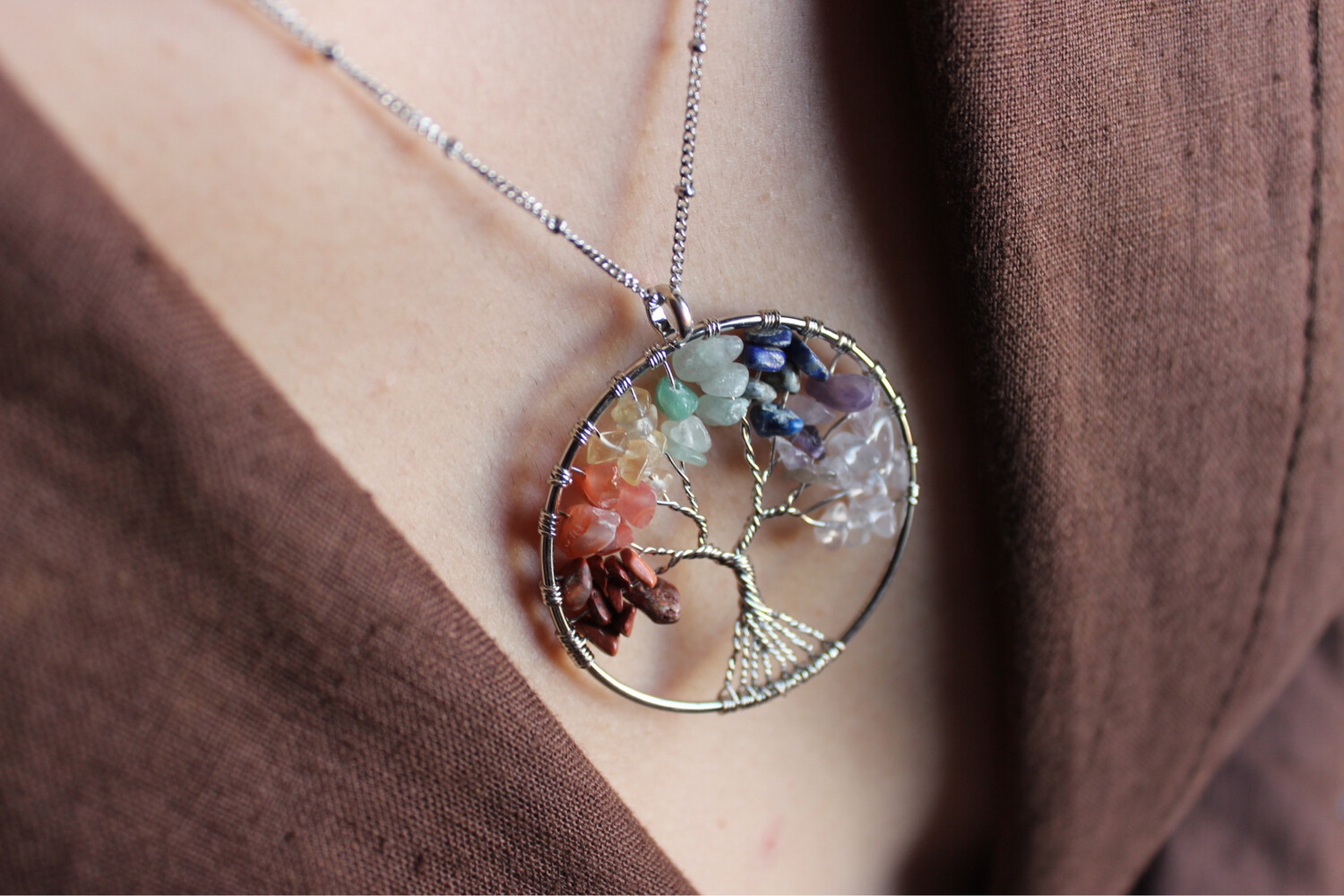 Árvore Da Vida 7 Chakras (Prateada)