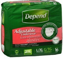 Depend Adjustable Adjustable Underwear w/ Velcro TABS (Unisex)    L\XL  16 Count
