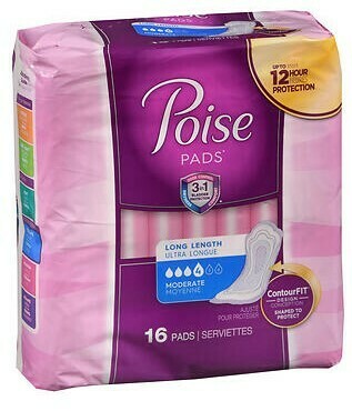 Poise Pads Long Length-Moderate Absorbency#4   /16ct