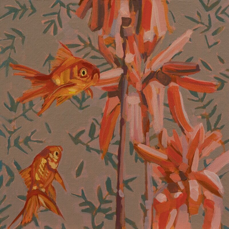 Fische und Blumen, Unikat, Malerei, 20 x 20 cm Fische und Blumen, Unikat, Malerei, 20 x 20 cm
