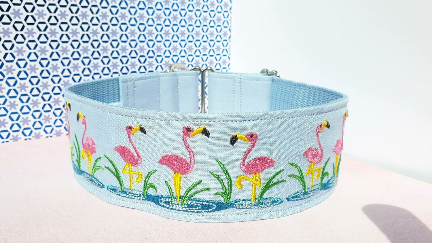 Embroidered Collar 'Flamingos' Martingale, House or Clip