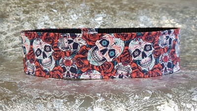 Collar 'Day of the Dead' Skulls and Roses design Martingale, House or Clip
