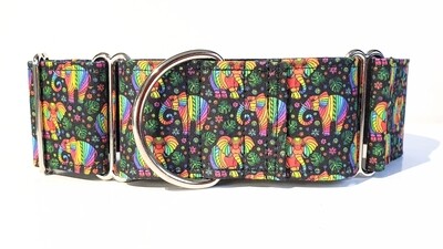 Collar &#39;Psychedelic Ellies&#39; Colourful Elephant design Martingale, House or Clip