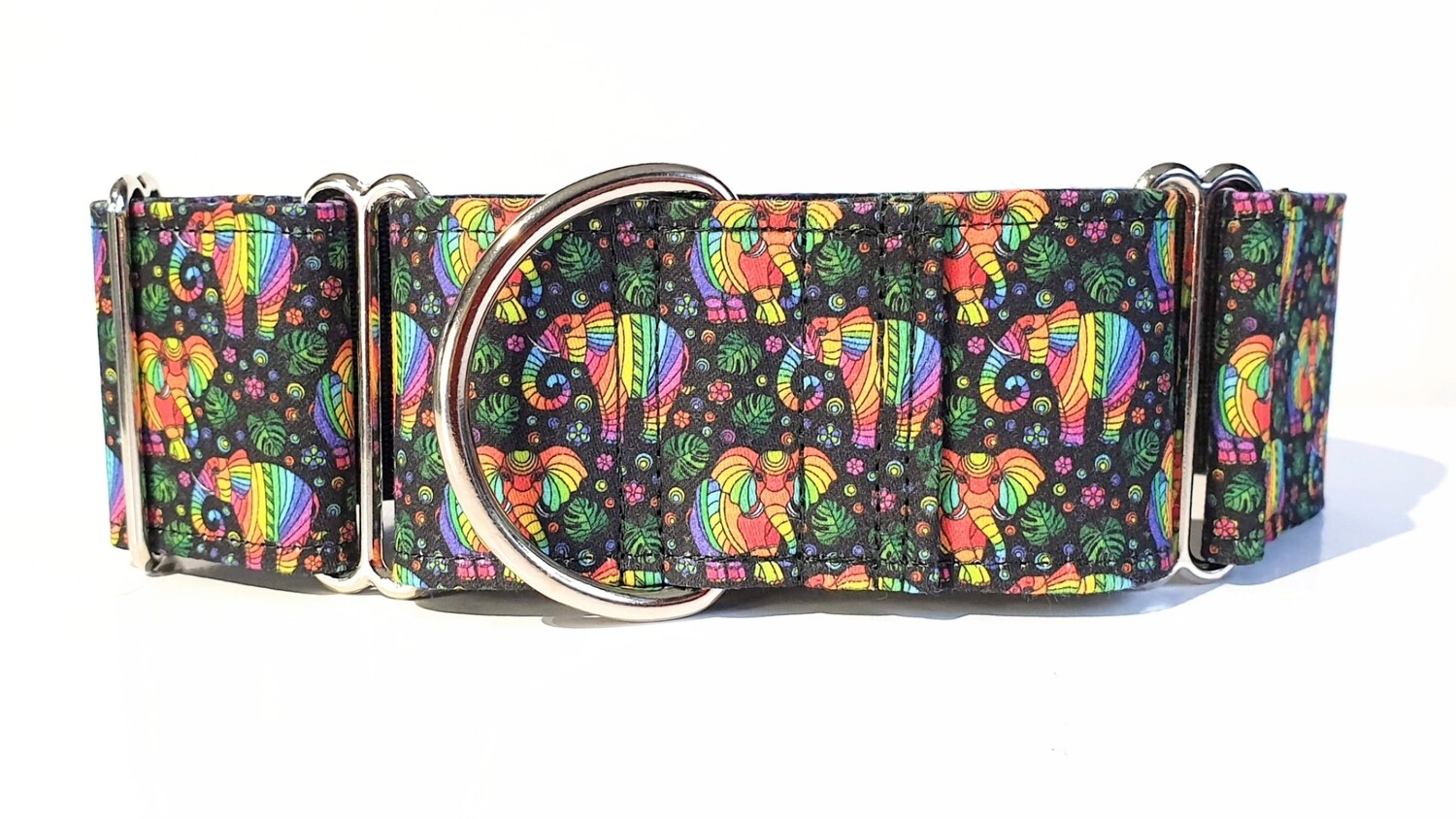 Collar &#39;Psychedelic Ellies&#39; Colourful Elephant design Martingale, House or Clip