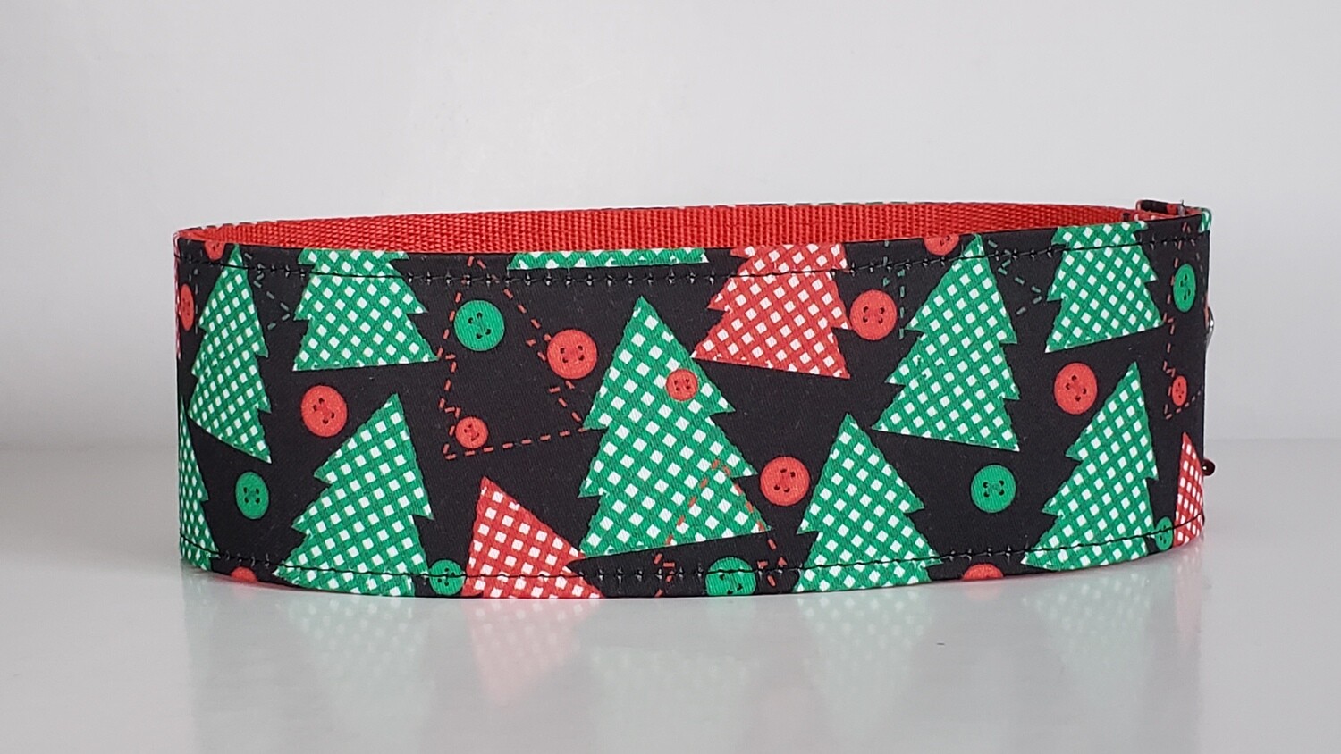 Patchwork Style Christmas Trees and Buttons Dog Collar Design