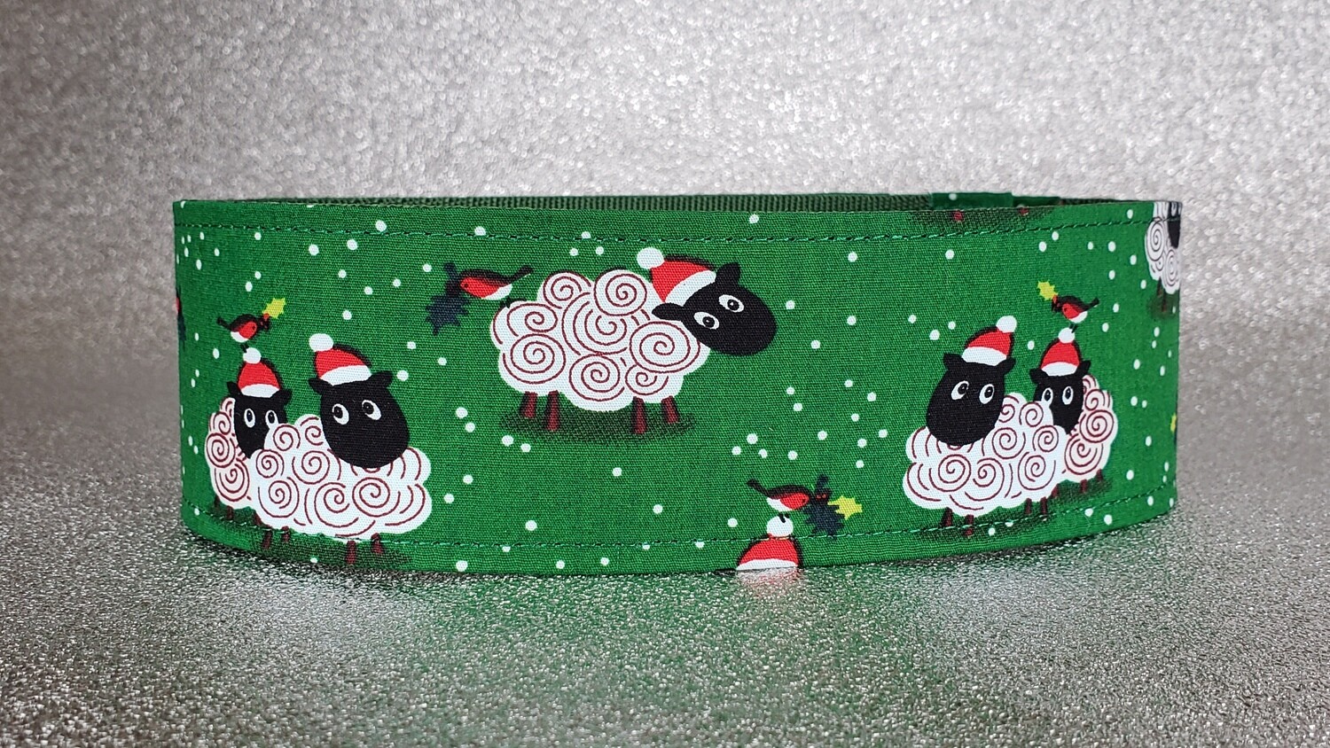 Christmas Dog Collar With 'Festive Sheep on Green' Design