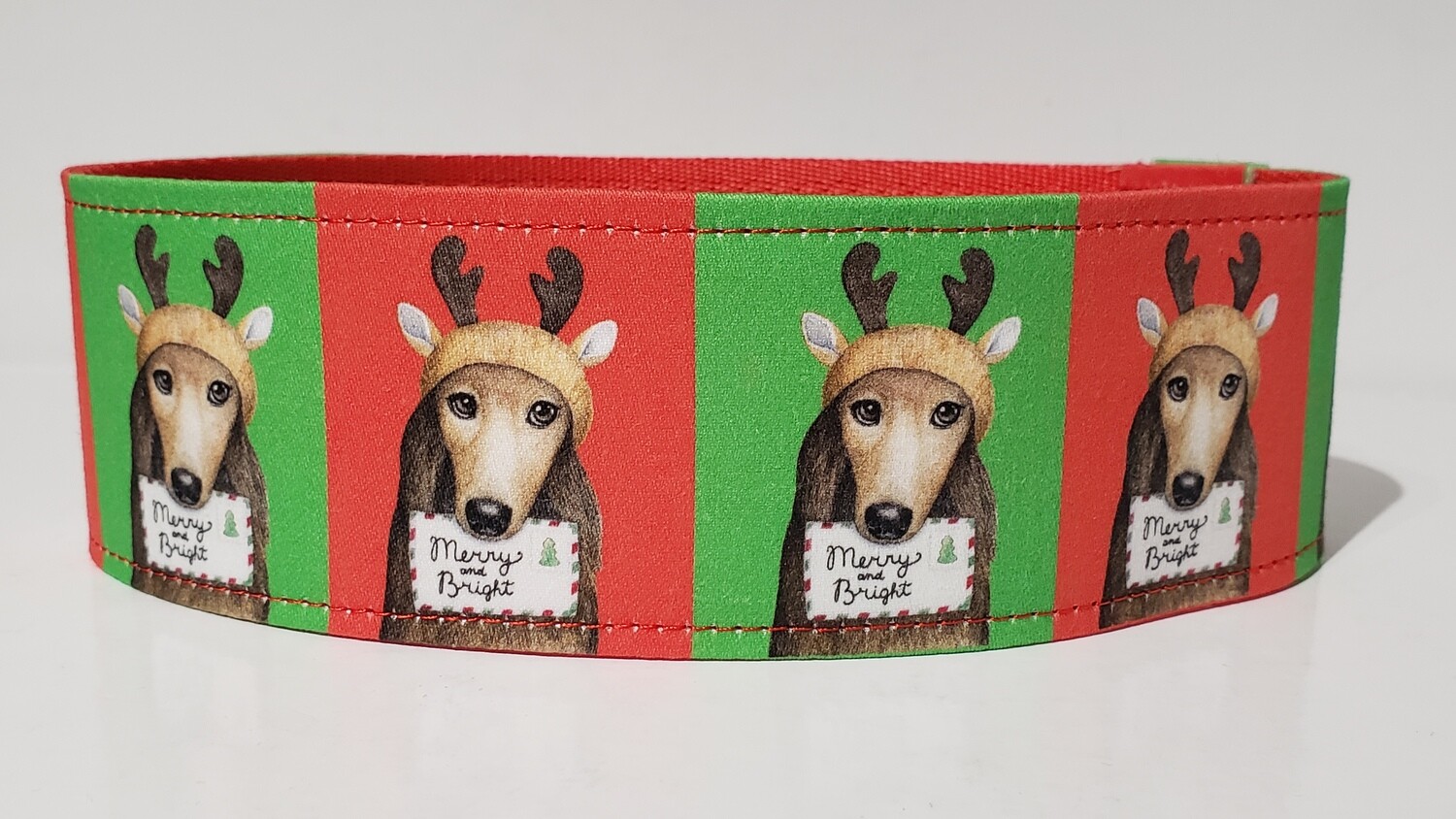 Christmas Dog Collar With 'Christmas Reindeer Hat Hound' Design