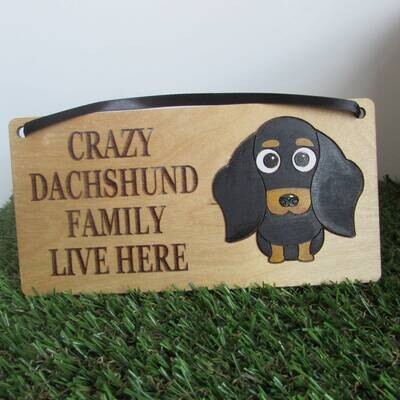 Crazy Dachshund Family Wooden Sign Smooth Hair,  Dog Gift, Dog Sign, Dog Decoration, Wooden Sign, Dachshund Gift, Dachshund