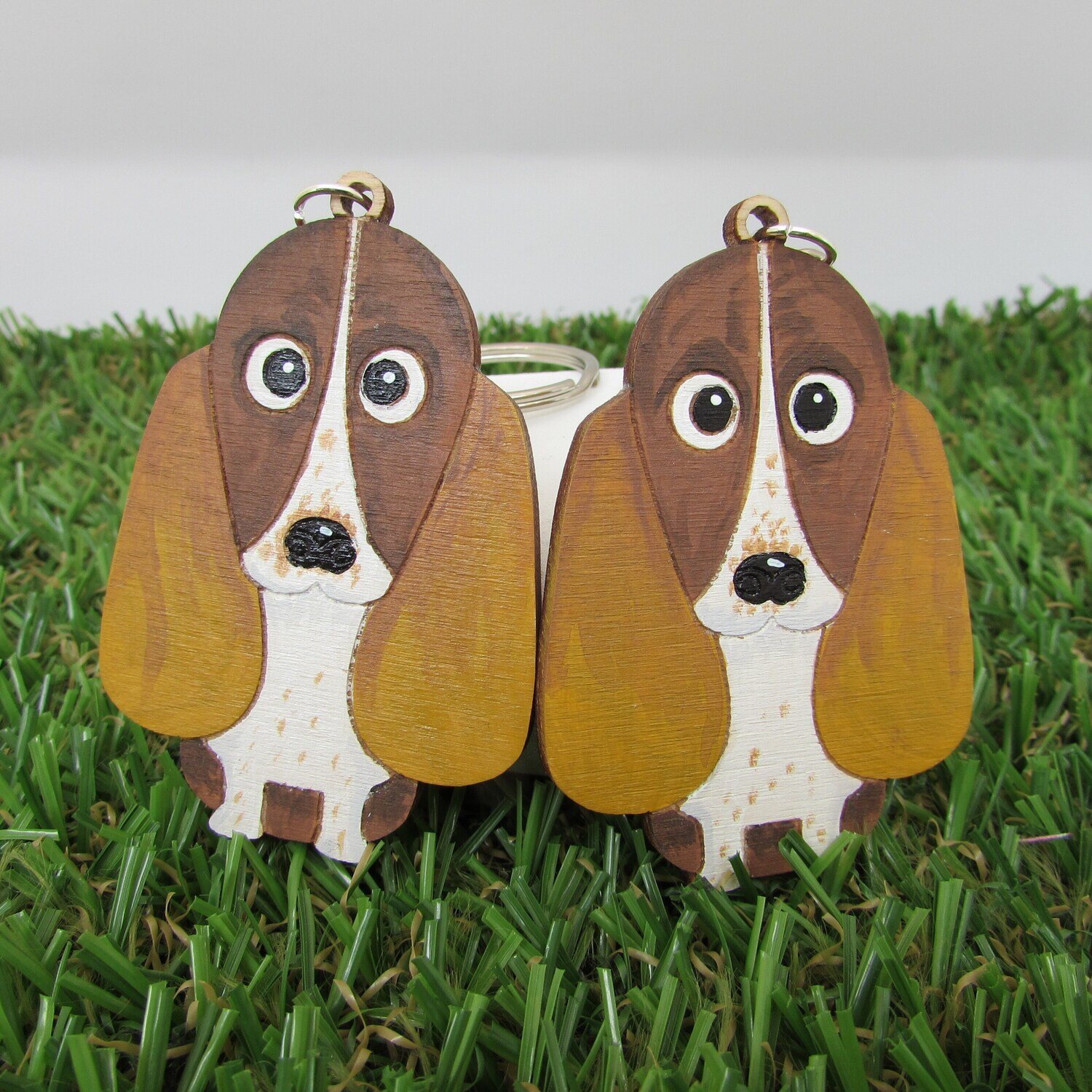 Basset Hound Wooden Keyring