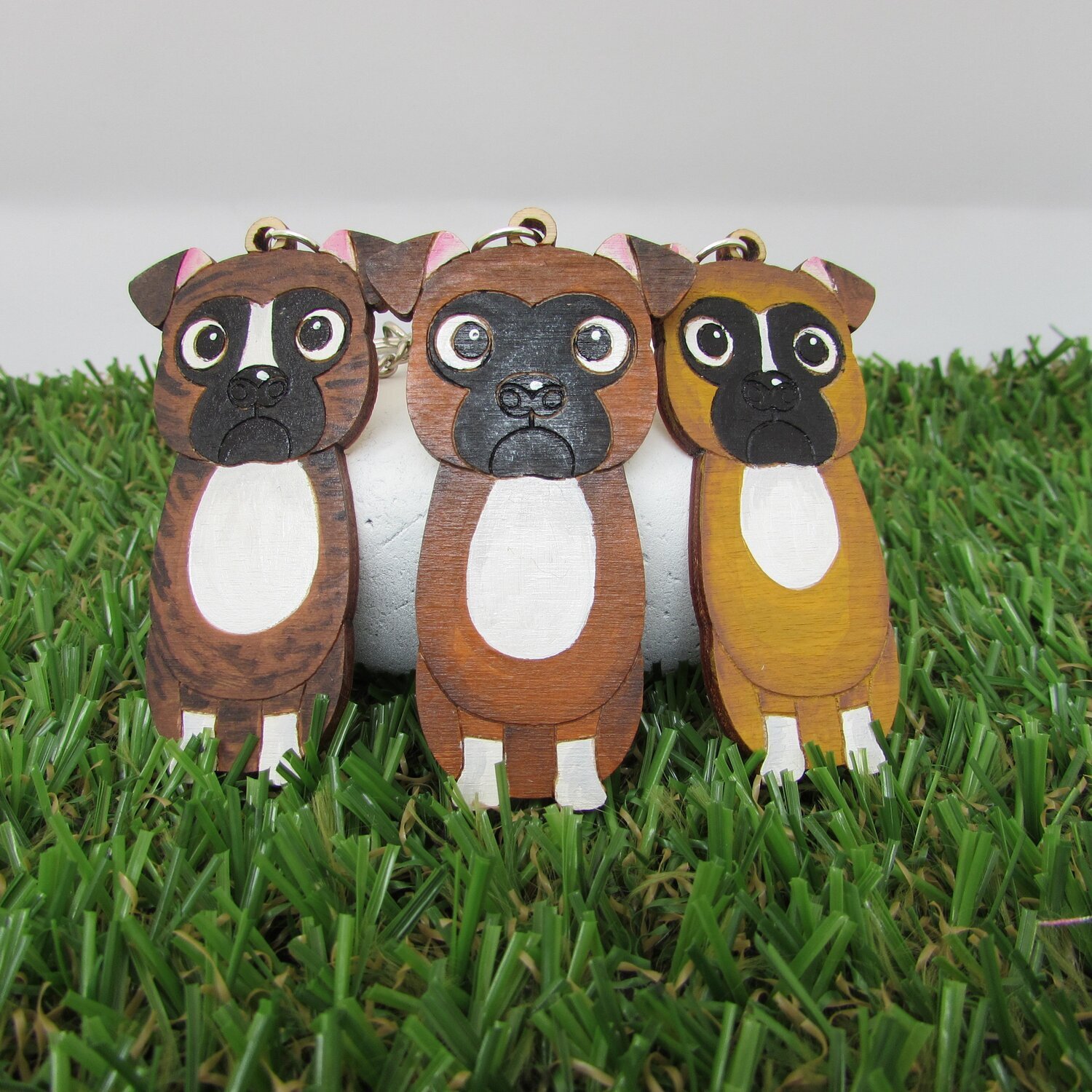 Boxer Dog Wooden Keyring