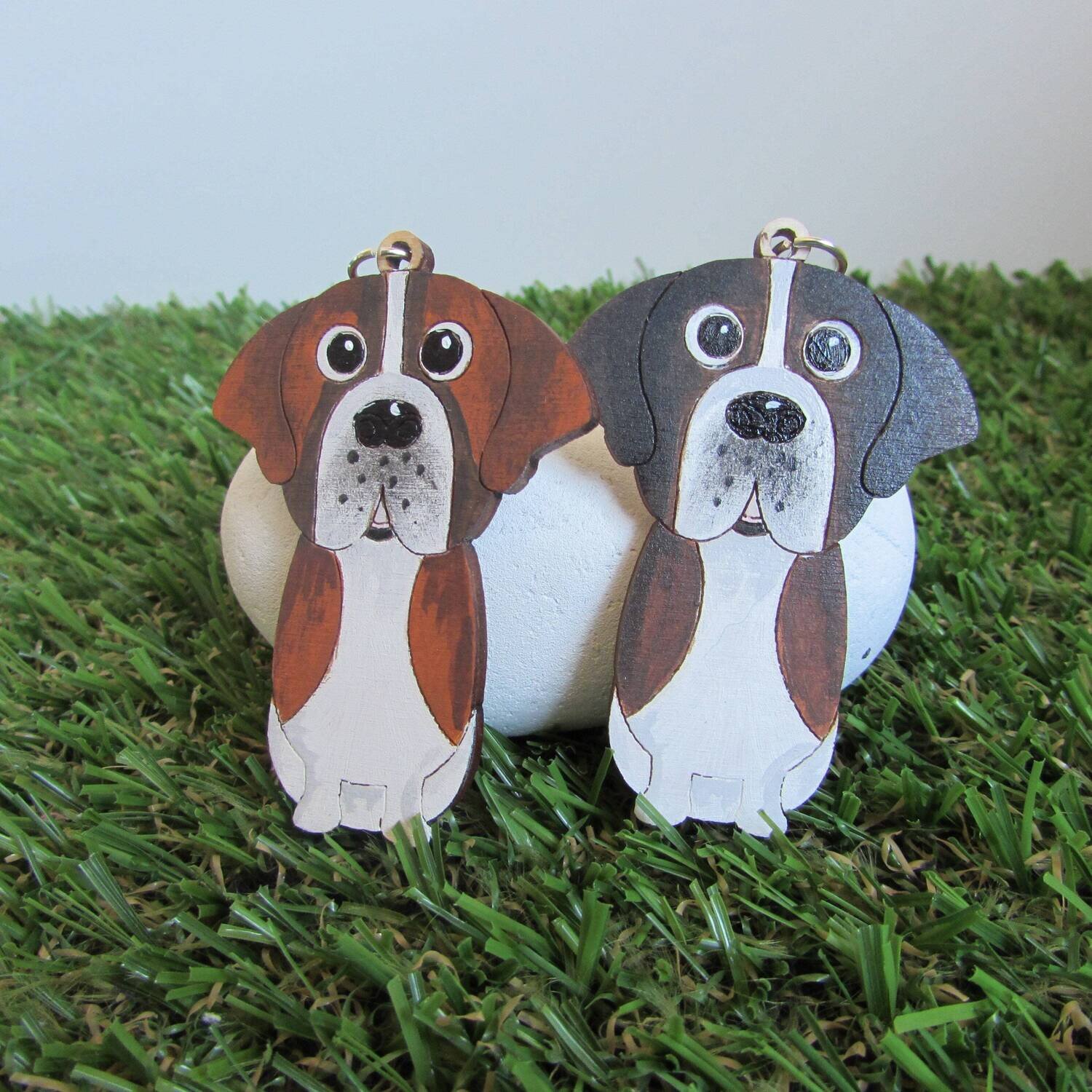 St Bernard Wooden Keyring