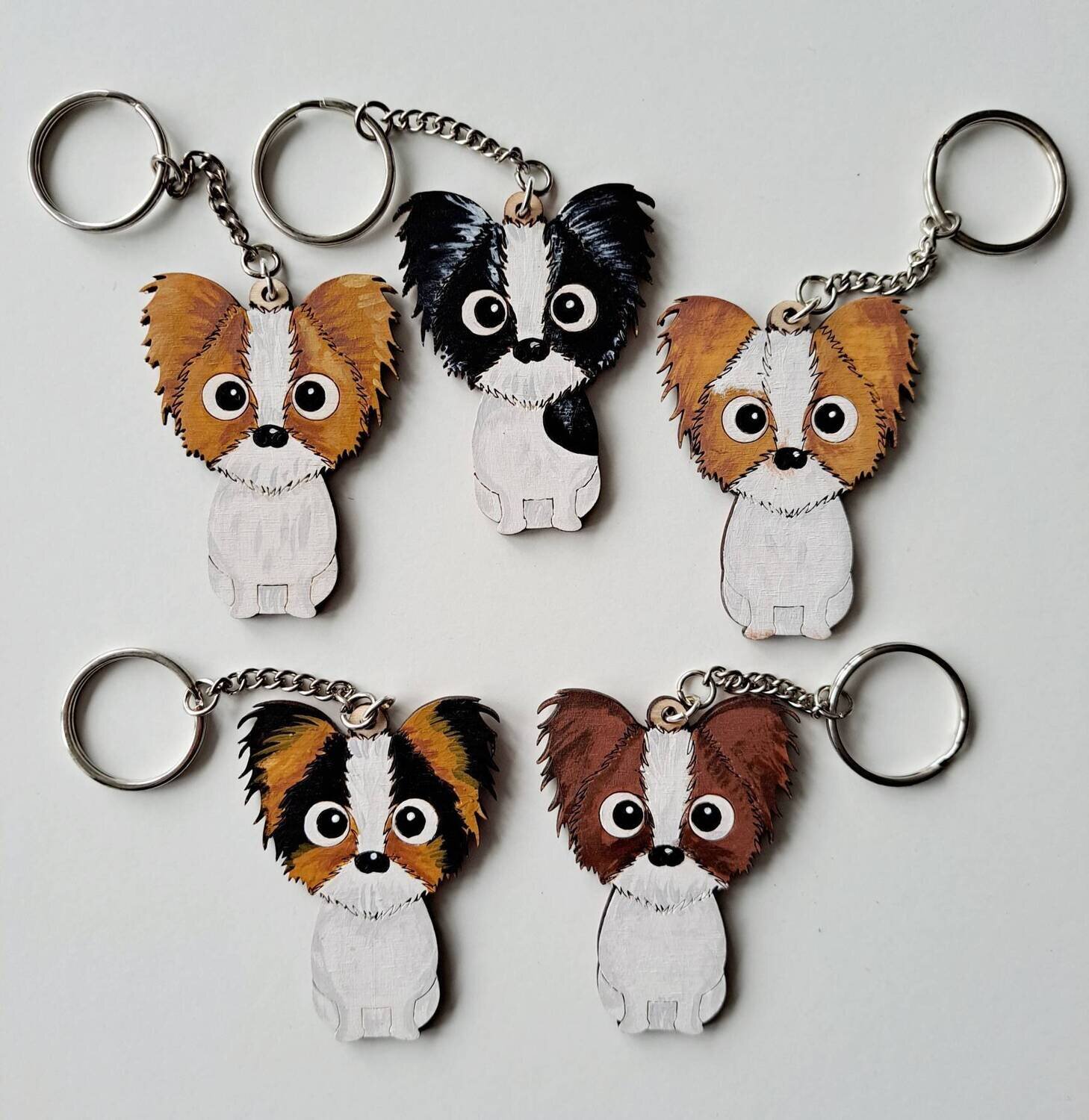 Papillon Wooden Keyring, Dog Key ring, Keyring, Keychain, Dog Key chain, Papillon Gift, Papillon