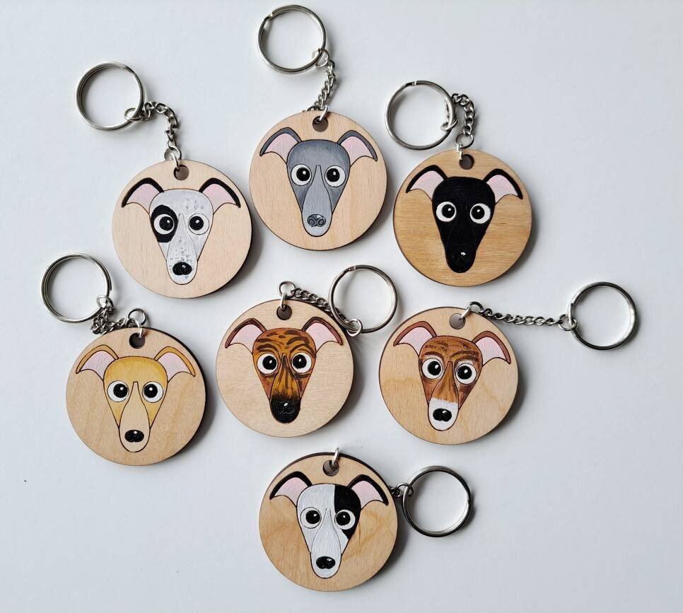 Greyhound Wooden Keyring, Whippet Wooden Keyring, Sighthound Wooden Keyring, Sighthound, Dog Key ring, Keyring, Keychain, Dog Key chain,