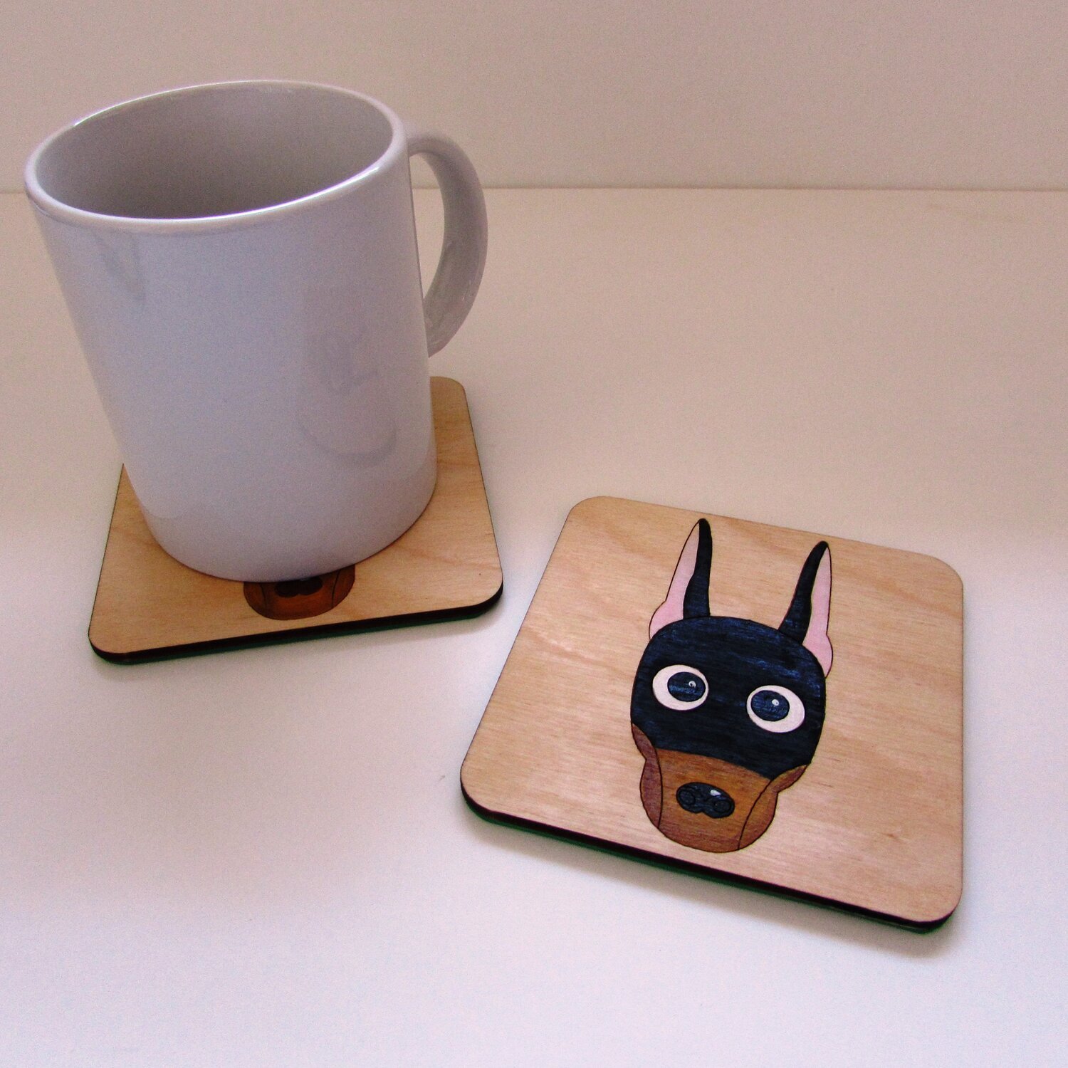 Doberman Pokey Ears Wooden Coaster, Doberman Gift, Dog Coaster, Wooden Coaster