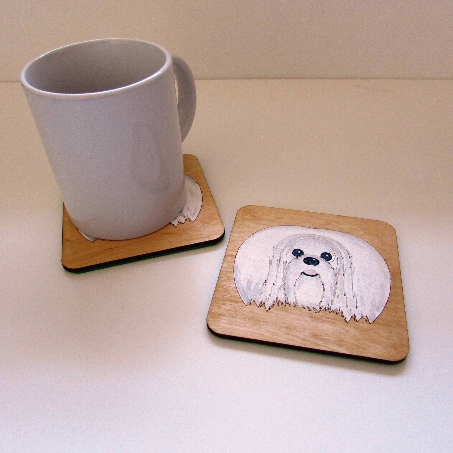 Maltese Wooden Coaster, Maltese Gift, Dog Coaster, Wooden Coaster