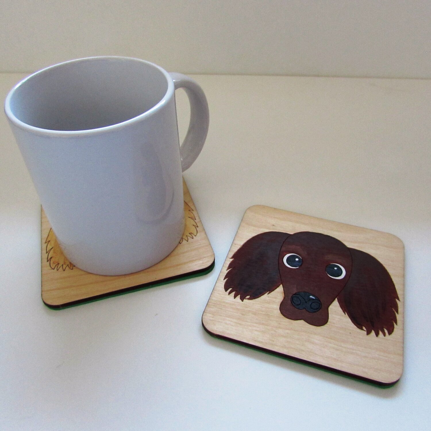 Dachshund Long Hair Wooden Coaster, Dachshund Gift, Dog Coaster, Wooden Coaster