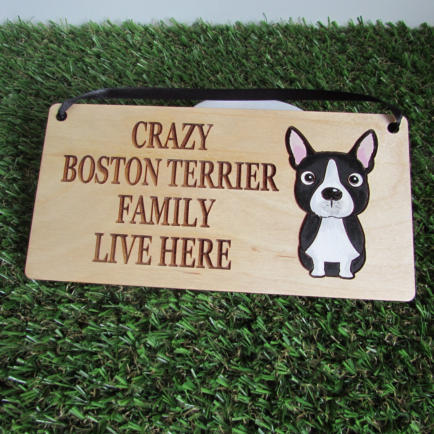 Crazy Boston Terrier Family Wooden Sign,  Dog Gift, Dog Sign, Dog Decoration, Wooden Sign, Boston Terrier Gift