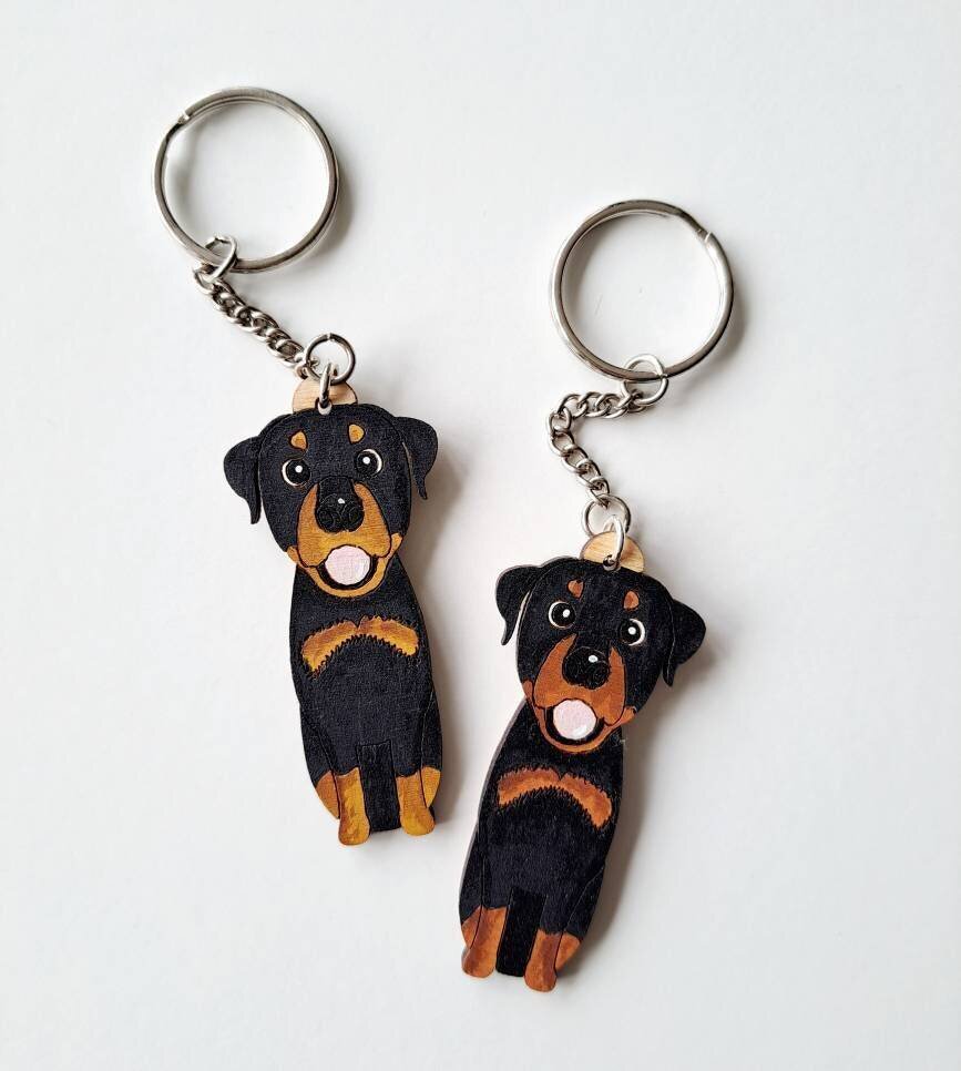 Rottweiler Wooden Keyring, Dog Key ring, Keyring, Keychain, Dog Key chain, Rottweiler Gift, Rottweiler