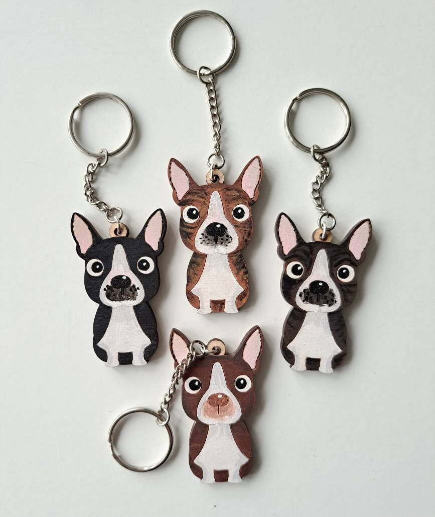 Boston Terrier Wooden Keyring, Dog Keyring, Keyring, Keychain, Dog Key chain, Boston Terrier Gift, Boston Terrier