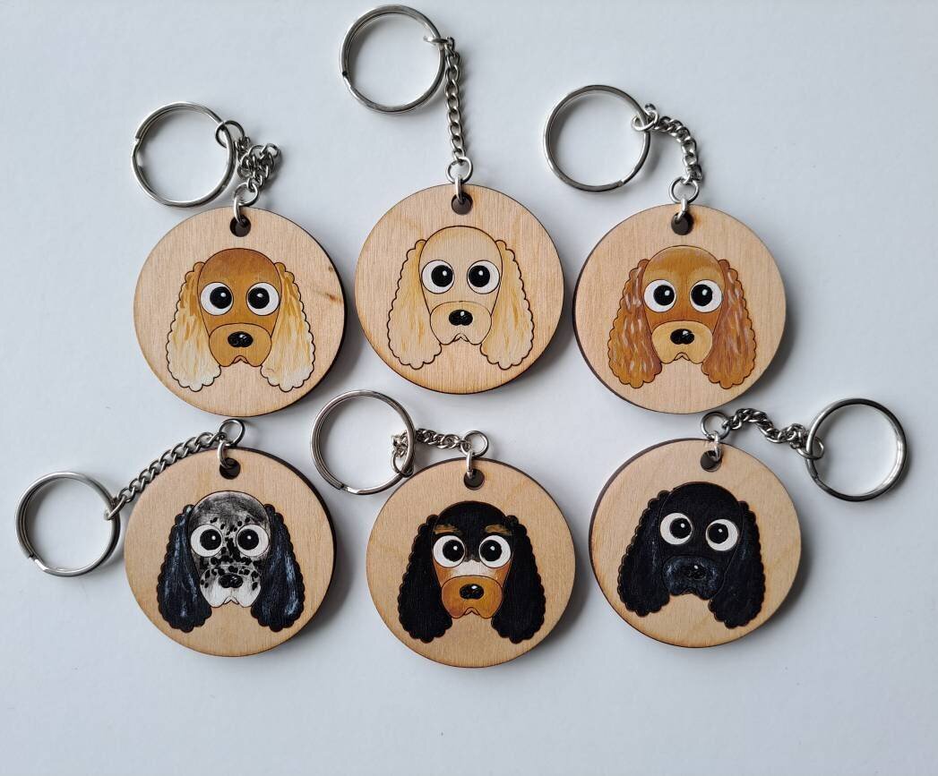 Cocker Spaniel Wooden Keyring, Dog Key ring, Keyring, Keychain, Dog Key chain, Cocker Spaniel Gift, Cocker Spaniel, Cocker