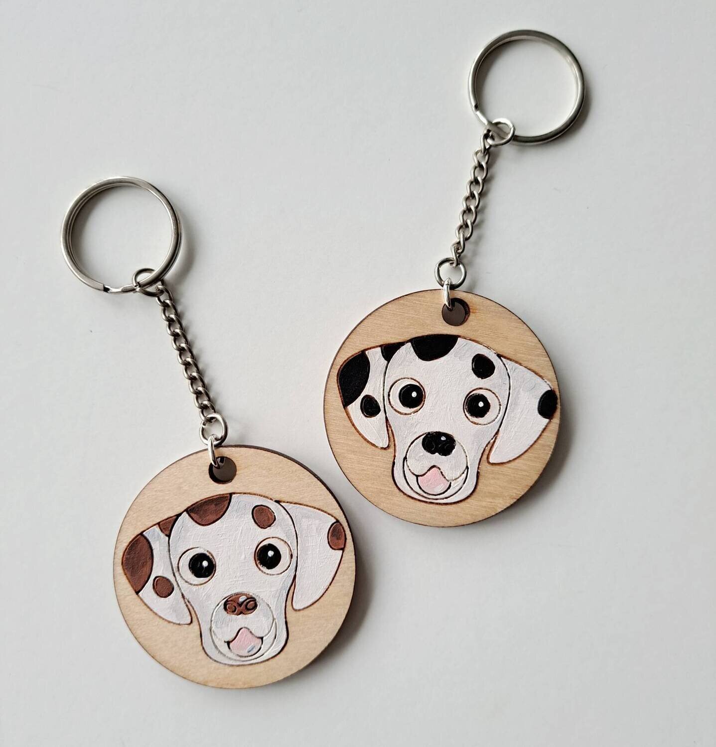 Dalmatian Wooden Keyring, Dog Key ring, Keyring, Keychain, Dog Key chain, Dalmatian Gift, Dalmatian