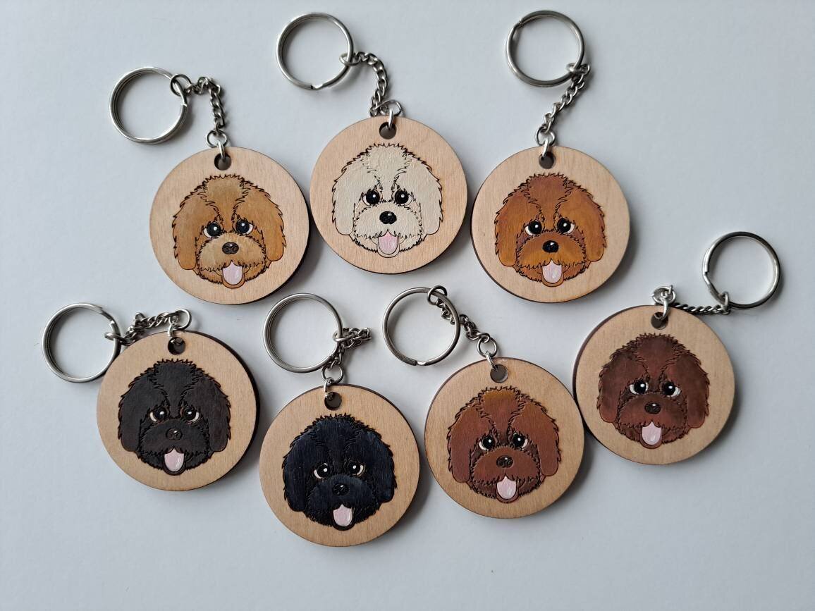 Cockapoo Wooden Keyring, Dog Key ring, Keyring, Keychain, Dog Key chain, Cockapoo Gift, Cockapoo