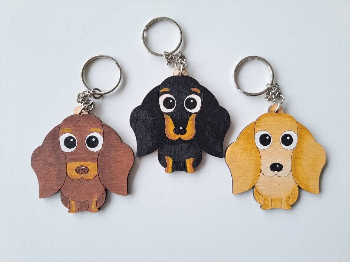 Dachshund Smooth Hair Wooden Keyring, Dog Key ring, Keyring, Keychain, Dog Key chain, Dachshund Gift, Dachshund