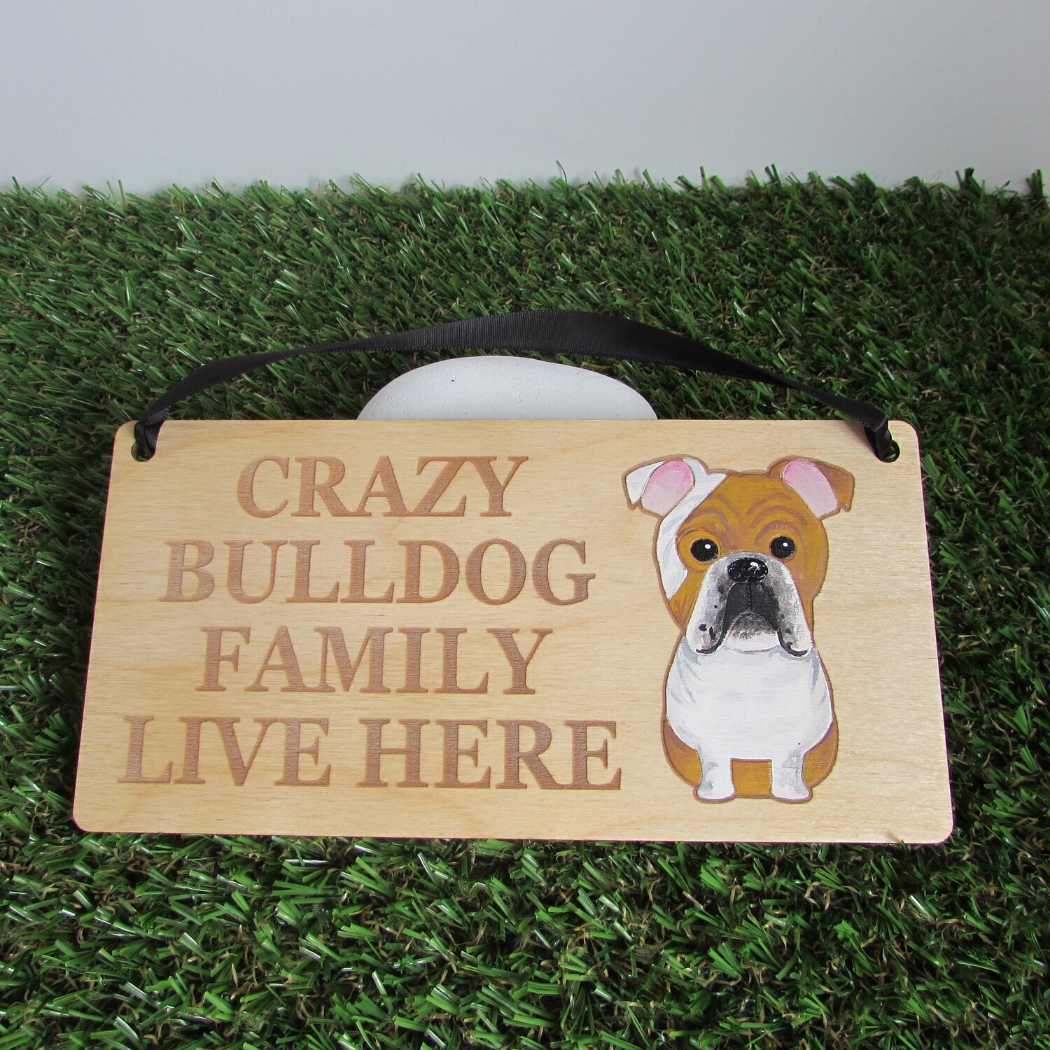 Crazy Bulldog Family Wooden Sign,  Dog Gift, Dog Sign, Dog Decoration, Wooden Sign, Bulldog Gift